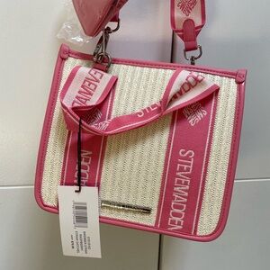 Steve Madden bwebber Straw Satchel Crossbody Bag Viral Tik Tok NEW Pink